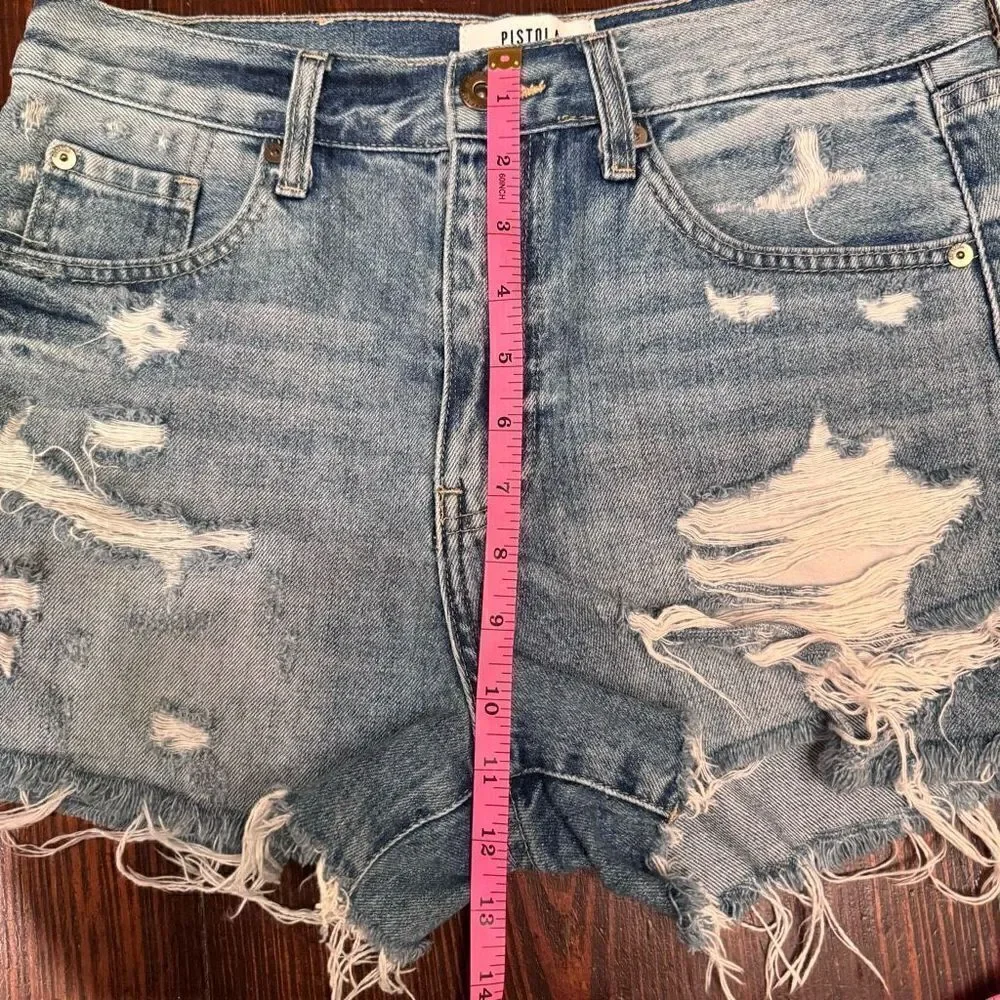Pistola Nova Relaxed High Rise Cut Off Sante Fey Frayed Size 27 Denim Shorts